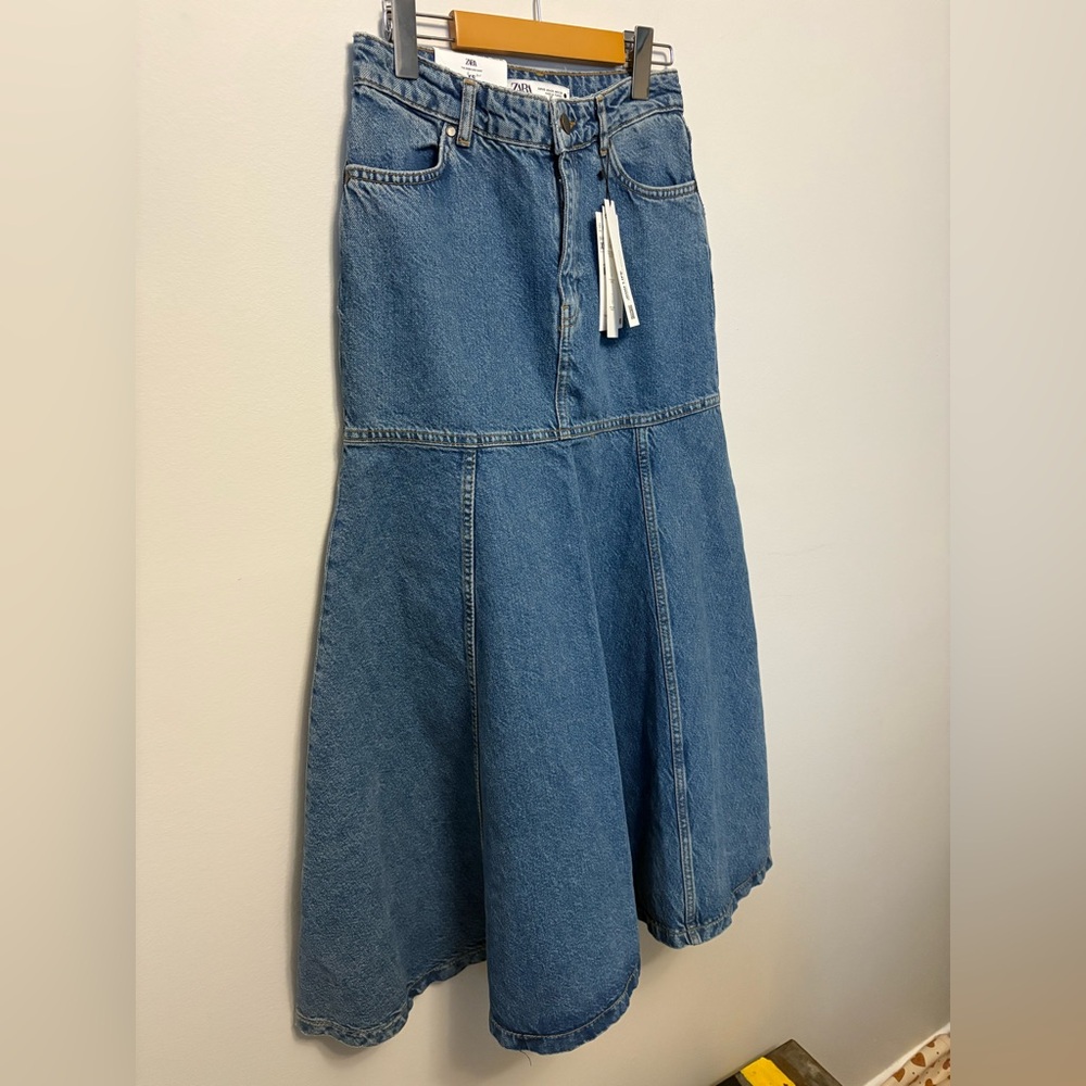 Zara A-Line Blue Denim Skirt
